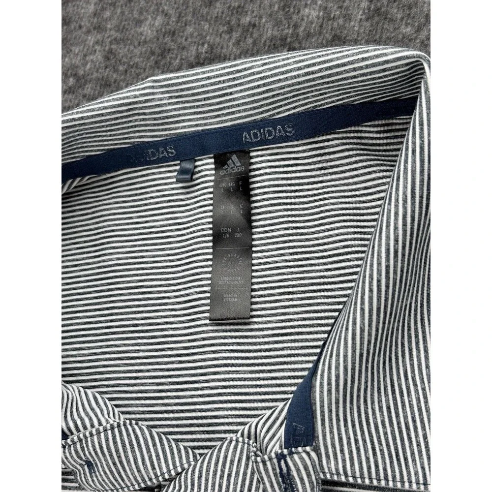 Adidas Golf Polo Mens L Blue White Striped Performance Short Sleeve Shirt